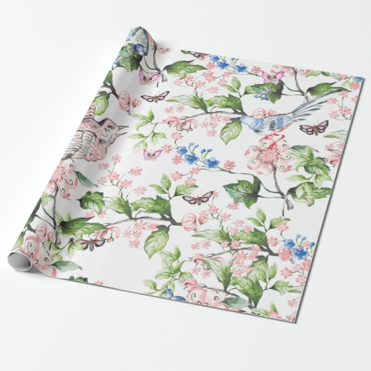 Mooie, waterkleur, met de hand geschilderde natuur cadeaupapier (Uitgerold)