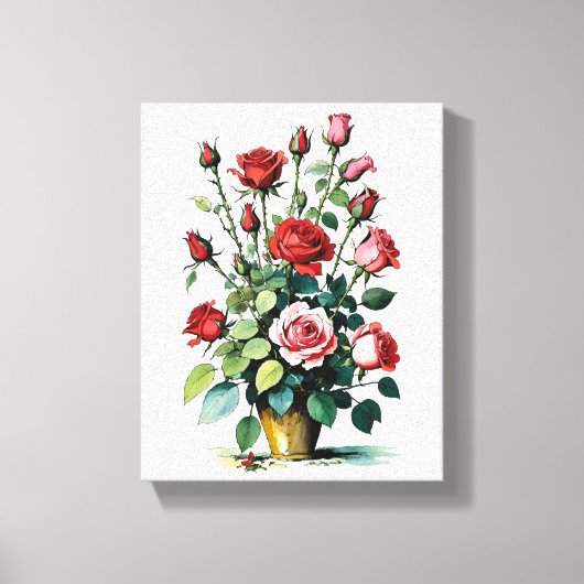 Mooie waterkleur rood en roze rozen canvas afdruk (Voorkant)