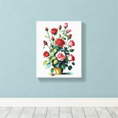 Mooie waterkleur rood en roze rozen canvas afdruk (Insitu (Houten vloer))