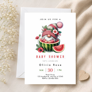 Mooie Watermeloen Kabouter Baby Shower Kaart
