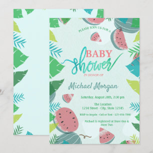 Mooie Watermeloen, Tropische Bladeren Baby Shower Kaart