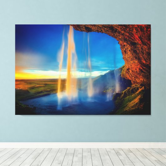 Mooie waterval bij Sunset Natuur Canvas Afdruk (Insitu (Houten vloer))