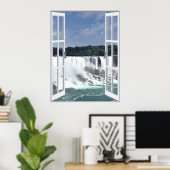 Mooie Waterval Nep Raam Uitzicht Poster (Thuiskantoor)