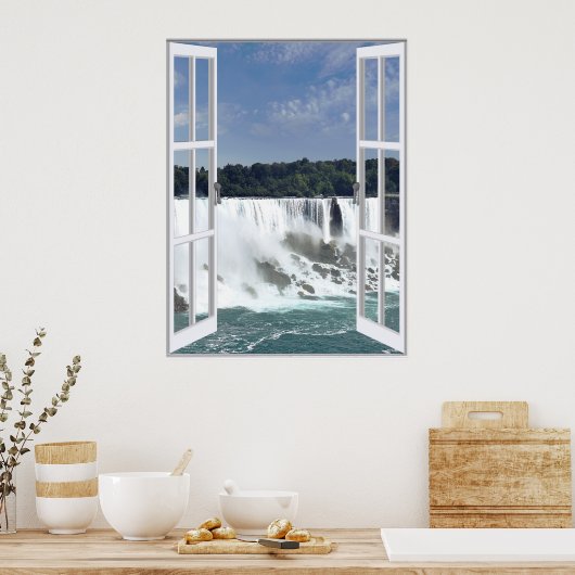 Mooie Waterval Nep Raam Uitzicht Poster (Keuken)