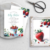 Mooie waterverf aardbei babyshower uitnodigingen
