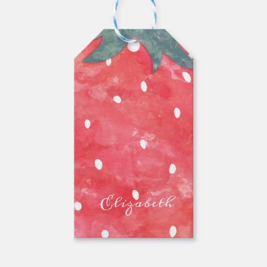 Mooie Waterverf Aardbei Cadeaulabel (Voorkant)