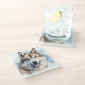 MOOIE WATERVERF AKITA HONDENGEZICHT GLAZEN ONDERZETTER (Schuin)