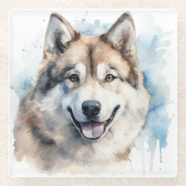 MOOIE WATERVERF AKITA HONDENGEZICHT GLAZEN ONDERZETTER