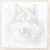 MOOIE WATERVERF AKITA HONDENGEZICHT GLAZEN ONDERZETTER (Achterkant)