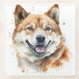 MOOIE WATERVERF AKITA HONDENGEZICHT GLAZEN ONDERZETTER