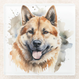 MOOIE WATERVERF AKITA HONDENGEZICHT GLAZEN ONDERZETTER