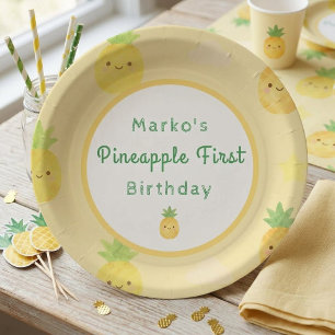 Mooie waterverf ananas 1e verjaardagsfeestje papieren bordje