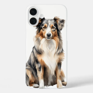 MOOIE WATERVERF AUSTRALISCHE HERDERSHOND iPhone 16 PLUS HOESJE
