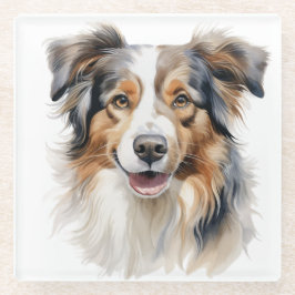 MOOIE WATERVERF AUSTRALISCHE SCHAPENHOND GEZICHT GLAZEN ONDERZETTER