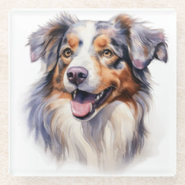 MOOIE WATERVERF AUSTRALISCHE SCHAPENHOND GEZICHT GLAZEN ONDERZETTER