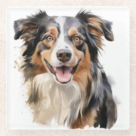 MOOIE WATERVERF AUSTRALISCHE SCHAPENHOND GEZICHT GLAZEN ONDERZETTER