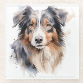 MOOIE WATERVERF AUSTRALISCHE SCHAPENHOND GEZICHT GLAZEN ONDERZETTER