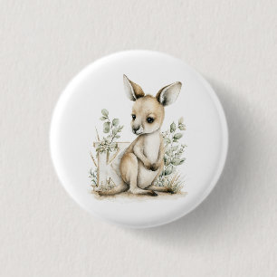 Mooie waterverf baby dier alfabet Kangoeroe Ronde Button 3,2 Cm