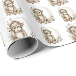 Mooie waterverf baby dier alfabet Orang-oetan Cadeaupapier