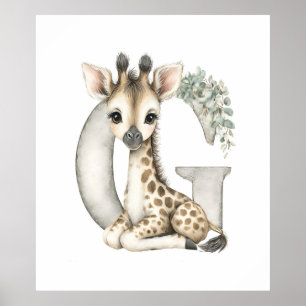 Mooie Waterverf Baby Dieren Alfabet Giraffe Poster
