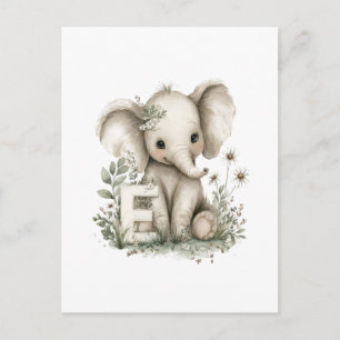 Mooie Waterverf Baby Dieren Alfabet, Olifant  Briefkaart