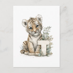 Mooie Waterverf Baby Dieren Alfabet, Tijger Briefkaart