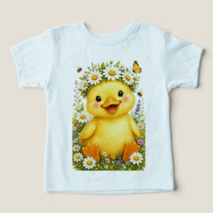 Mooie waterverf baby eend met madeliefjes bloemenk