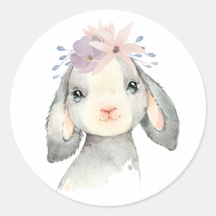 Mooie Waterverf Baby Lammetje met Bloemen Ronde Sticker