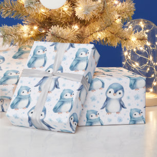 Mooie Waterverf Baby Pinguïn Kerst Cadeaupapier