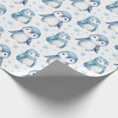 Mooie Waterverf Baby Pinguïn Kerst Cadeaupapier (Hoek)