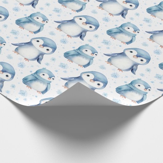 Mooie Waterverf Baby Pinguïn Kerst Cadeaupapier (Hoek)