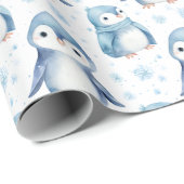 Mooie Waterverf Baby Pinguïn Kerst Cadeaupapier (Rol Hoek)