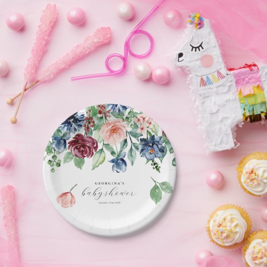 Mooie Waterverf Baby shower Floral en Greenery Papieren Bordje (Feest)