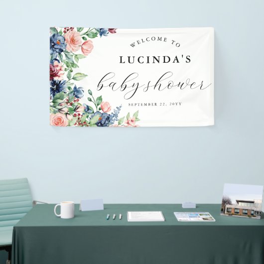 Mooie Waterverf Baby shower Floral en Greenery Spandoek (Beurs)