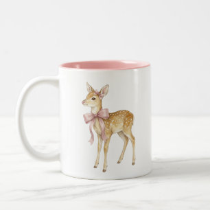 Mooie waterverf babyhert met roze strik Tweekleuri Tweekleurige Koffiemok