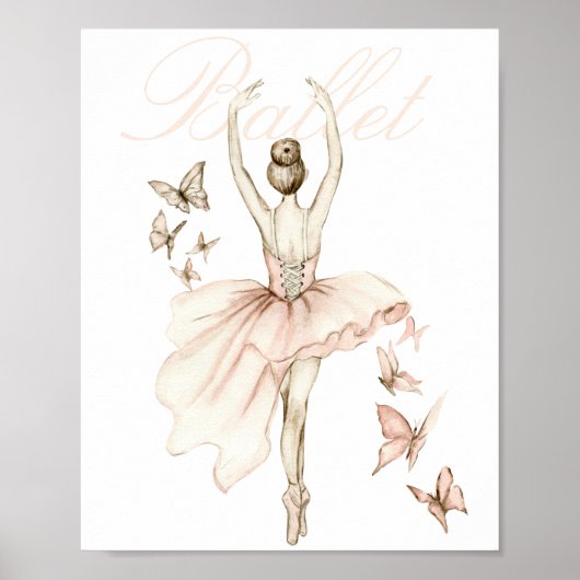 Mooie Waterverf Ballerina en Butterflies Poster (Voorkant)