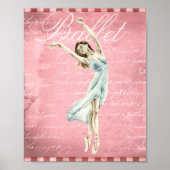 Mooie Waterverf Ballerina Pink Script Ballet Poster (Voorkant)