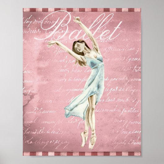 Mooie Waterverf Ballerina Pink Script Ballet Poster (Voorkant)