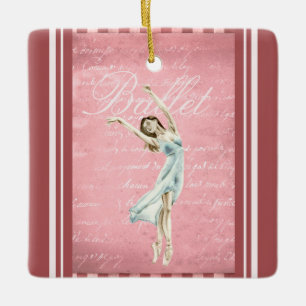 Mooie Waterverf Ballerina Roze Kerstmis Keramisch Ornament