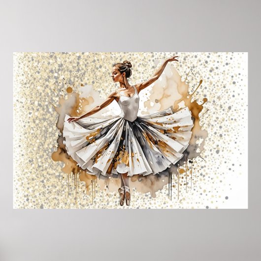 Mooie Waterverf ballerina vrouw in goud Poster (Voorkant)