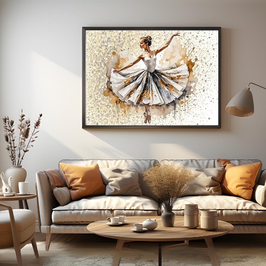 Mooie Waterverf ballerina vrouw in goud Poster