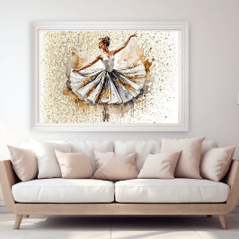Mooie Waterverf ballerina vrouw in goud Poster