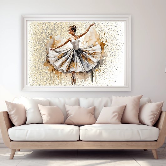 Mooie Waterverf ballerina vrouw in goud Poster