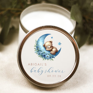 Mooie Waterverf Beer Blauwe Maan Jongen Baby Showe Ronde Sticker