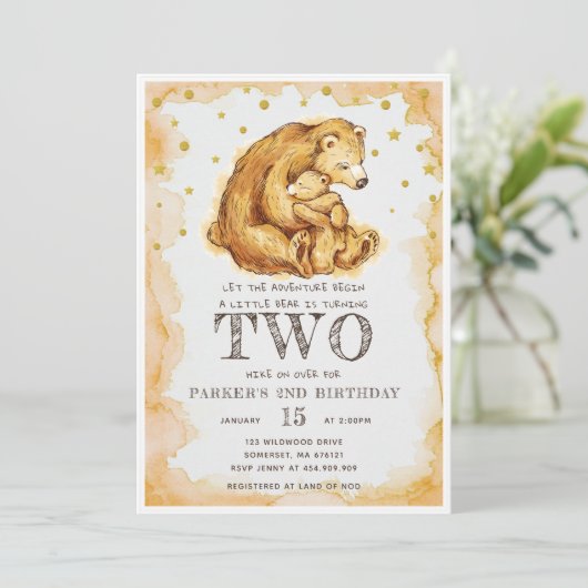 Mooie Waterverf Beer Verjaardag 2e Verjaardag Kaart (Staand voorkant)