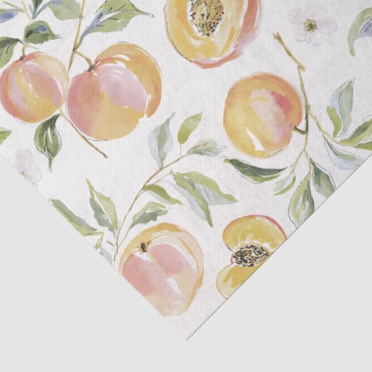 Mooie Waterverf Bladrijke Perzik Botanisch Tissuepapier (Detail)