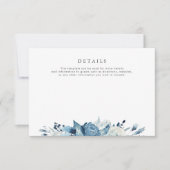 Mooie waterverf Blauw Bloemen Bruiloft Details Kaa RSVP Kaartje (Voorkant)