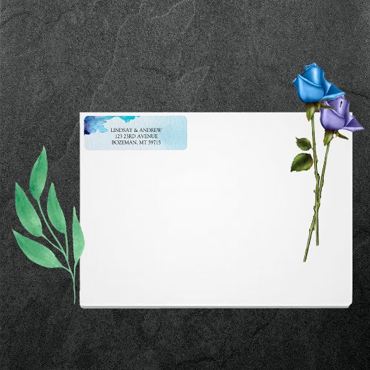 Mooie Waterverf Blauw Bruiloft Retouradres Etiket