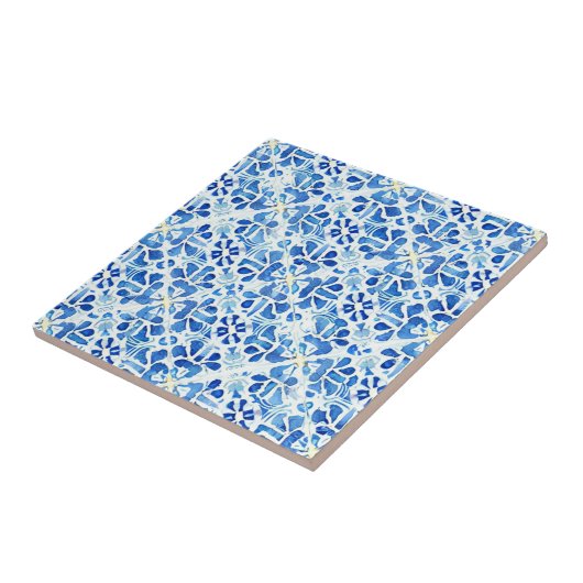 Mooie waterverf blauw, wit bleek geel tegeltje (Zijkant)