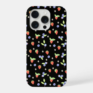 Mooie waterverf blauwe bes aardbei Patroon iPhone 15 Pro Case
